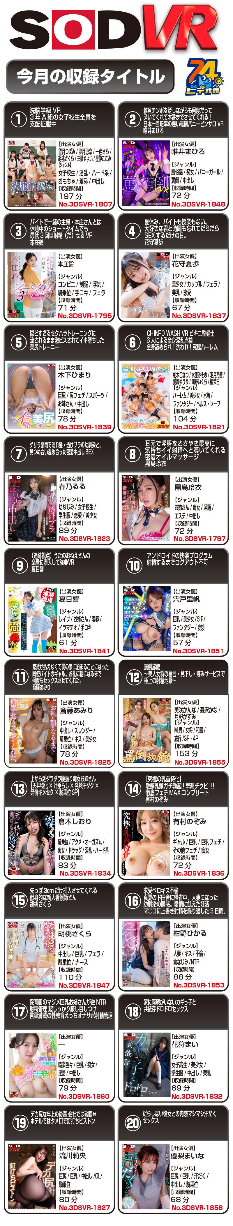 SOD VR 今月の収録タイトル